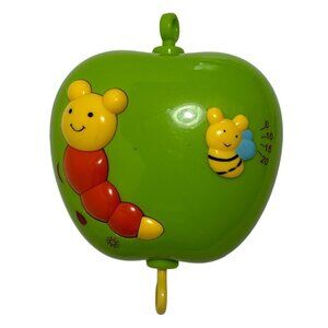 Vintage Green Apple Shaped Musical Wind-Up Toy Mobile Piece Nursery WORKS